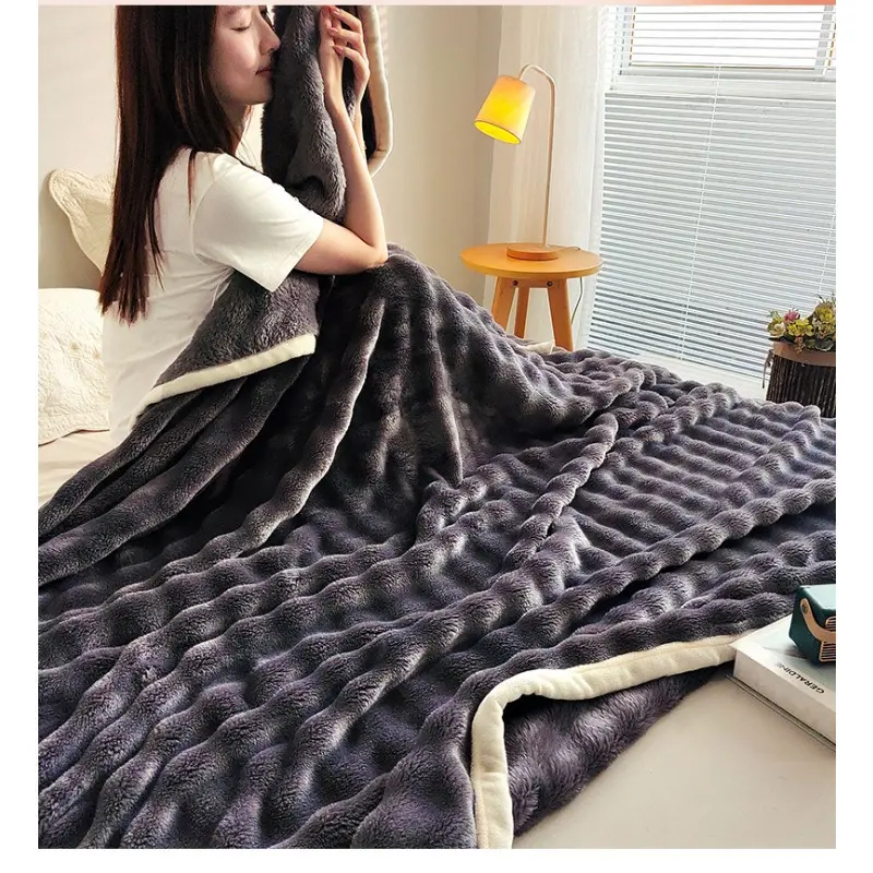 Solid Color, Simple Flannel, Rabbit Fur Blanket, Nap Cover Thick Sofa Blanket Coral Fleece Blanket, Edge Wrapped, Dirt Resistant