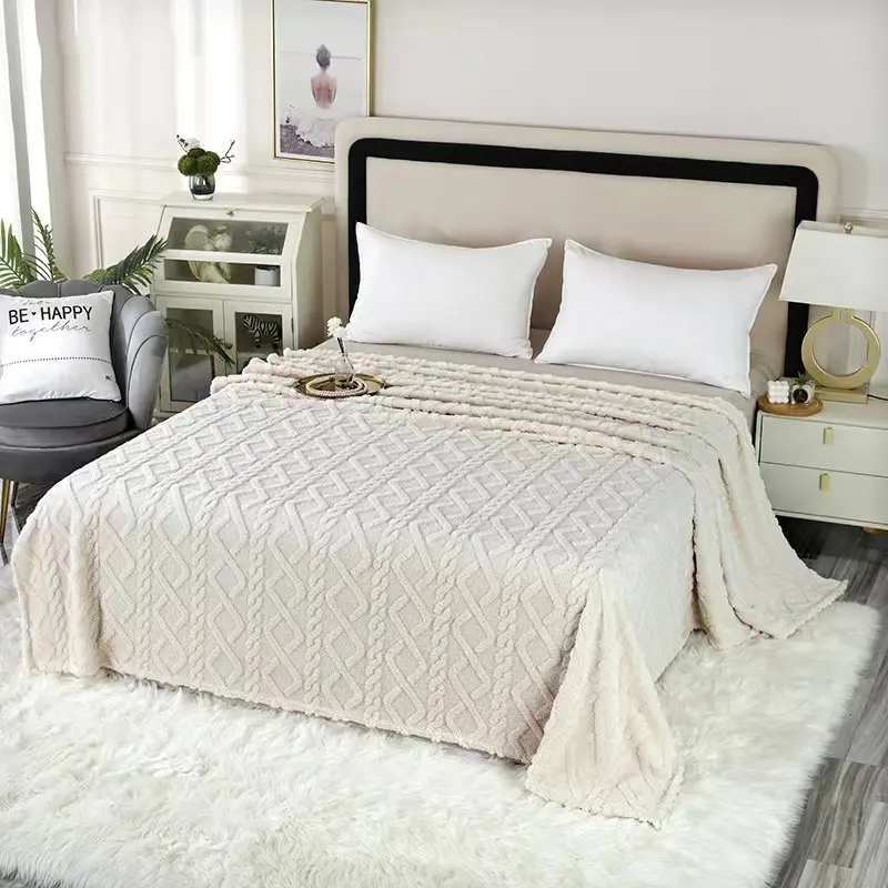 Wool Throw Blanket Keep Warm Winter Bed Blankets Double Sided Queen Duvet Cover Camping Double Bed Cover Bedspread