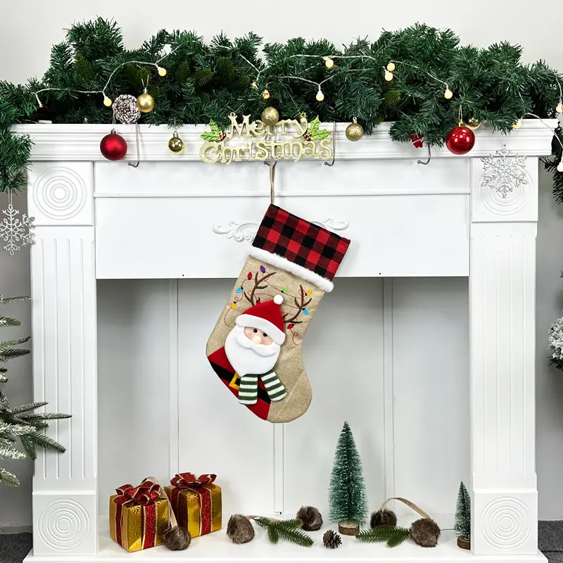 Christmas Stocking for Dogs Cats Pet Paw or Large Bone Shape Christmas Stockings Xmas Decorations Fireplace Hanging Stockings