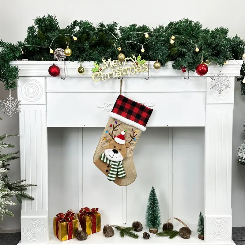 Christmas Stocking for Dogs Cats Pet Paw or Large Bone Shape Christmas Stockings Xmas Decorations Fireplace Hanging Stockings