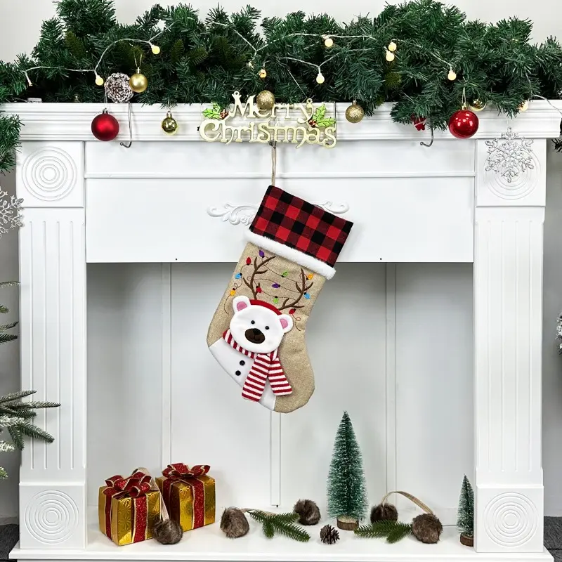 Christmas Stocking for Dogs Cats Pet Paw or Large Bone Shape Christmas Stockings Xmas Decorations Fireplace Hanging Stockings