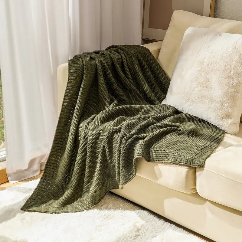 Waffle Knitted Wool Blanket for Beds Solid Color Sofa Cover Office Nap Soft Blanket Shawl Cozy Warm Casual Bed Cover Big Size