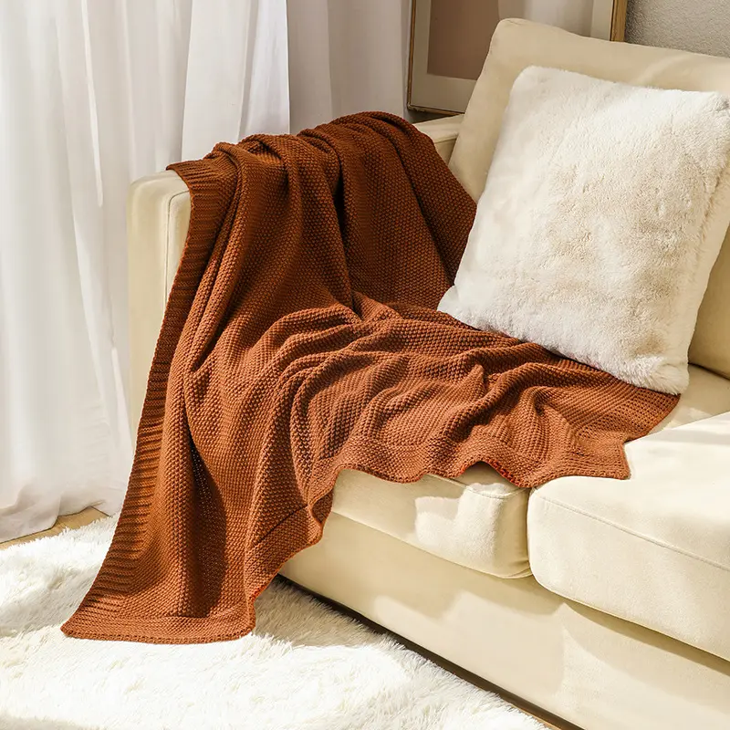 Waffle Knitted Wool Blanket for Beds Solid Color Sofa Cover Office Nap Soft Blanket Shawl Cozy Warm Casual Bed Cover Big Size