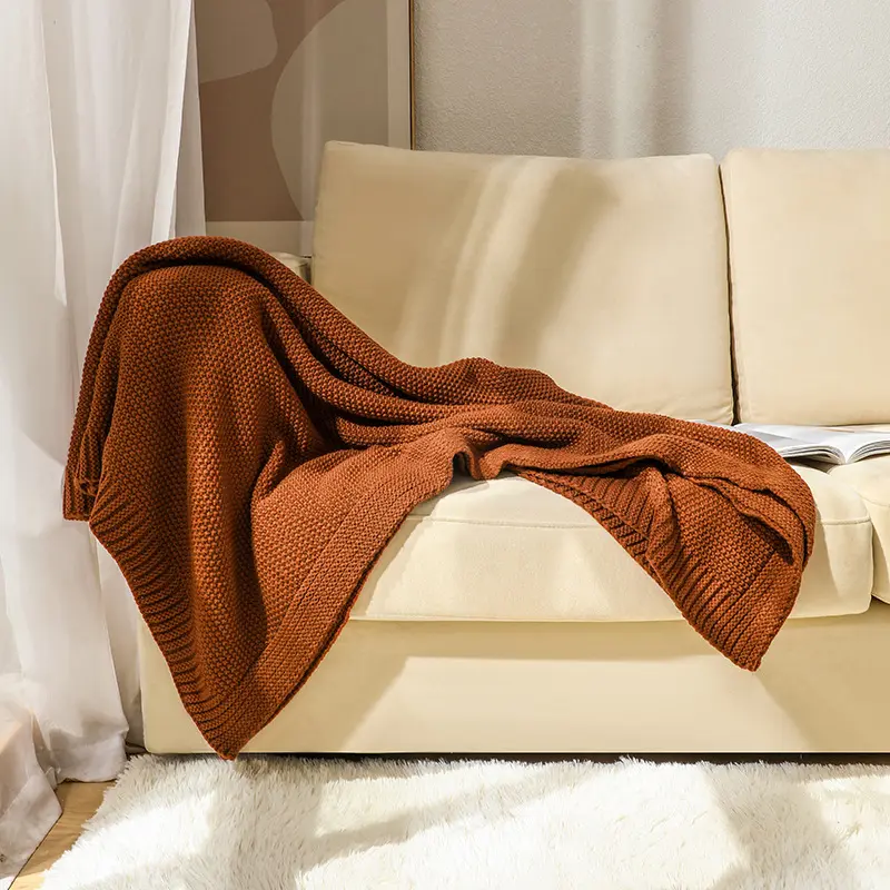 Waffle Knitted Wool Blanket for Beds Solid Color Sofa Cover Office Nap Soft Blanket Shawl Cozy Warm Casual Bed Cover Big Size