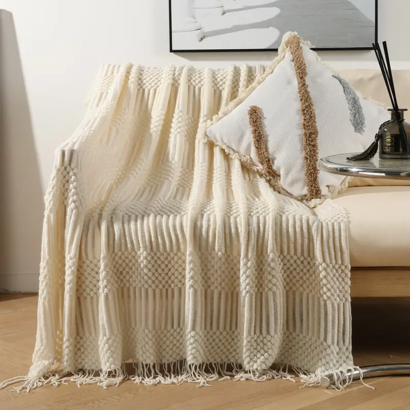 Solid 3D Plaid Knitted Blanket  Color Embossed Blanket Nordic Decorative Blanket for Sofa Bed Throw Chunky Knit Throw Blankets
