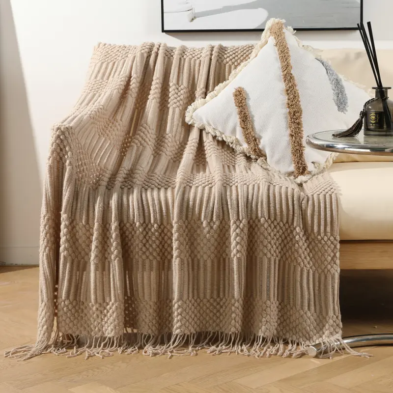 Solid 3D Plaid Knitted Blanket  Color Embossed Blanket Nordic Decorative Blanket for Sofa Bed Throw Chunky Knit Throw Blankets