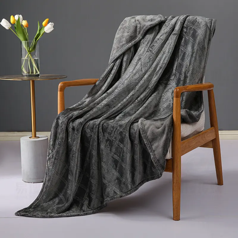 Soft Brushed Flannel Blanket Rat Tail Gray Green Wool Blanket Embossed Pattern Fluffy Warm and Comfortable Blanket Nap Blanket
