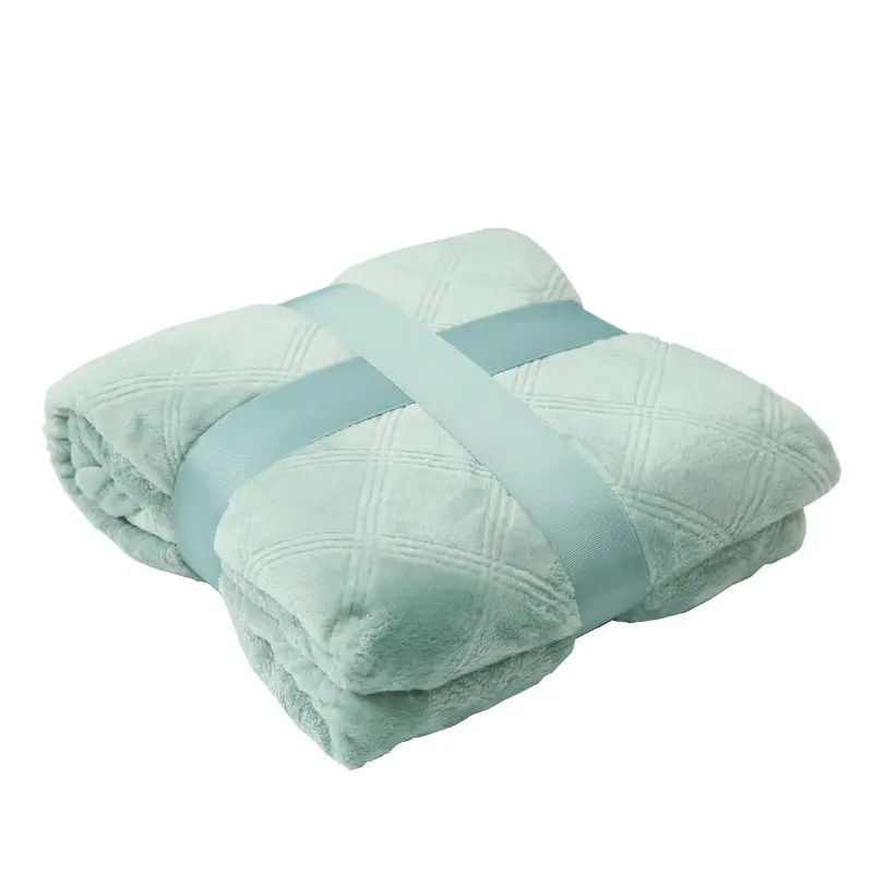 Soft Brushed Flannel Blanket Rat Tail Gray Green Wool Blanket Embossed Pattern Fluffy Warm and Comfortable Blanket Nap Blanket