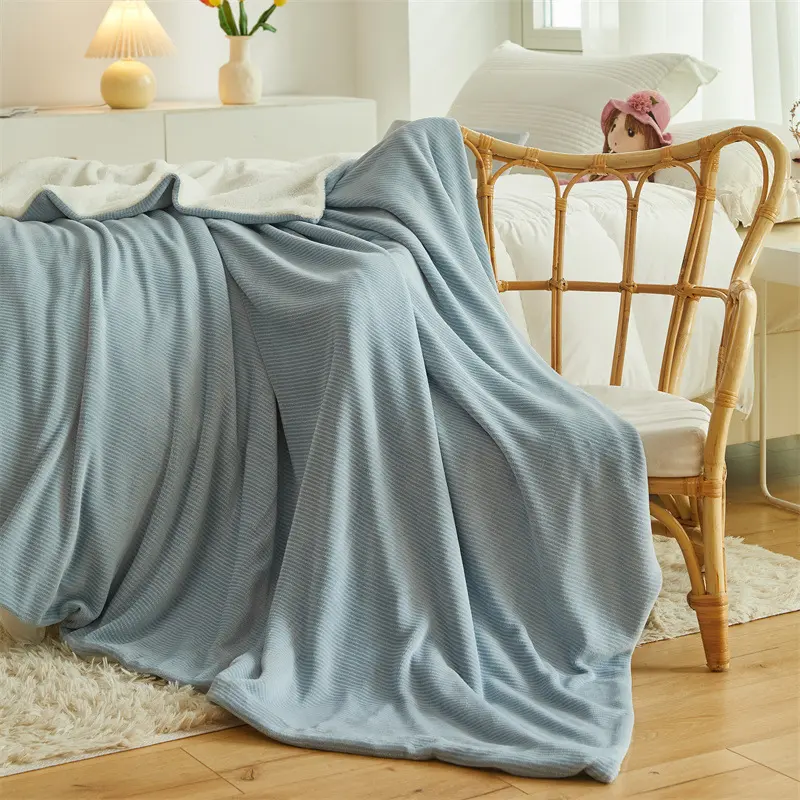 Double Sided Lamb Wool Blanket, Simple Solid Color, Thickened Warm Milk Wool Blanket Multifunctional Cover Blanket, Sofa Blanket