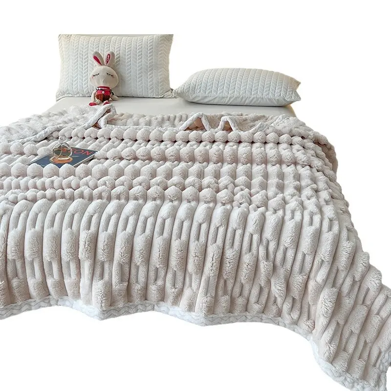 Nordic Solid Thickened Imitation Rabbit Fur Plush Sofa Blanket Warm Flannel Pink Throw Milk Cover Blanket TV Blankets Decorative