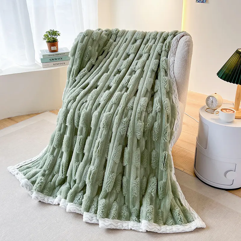 Nordic Solid Thickened Imitation Rabbit Fur Plush Sofa Blanket Warm Flannel Pink Throw Milk Cover Blanket TV Blankets Decorative