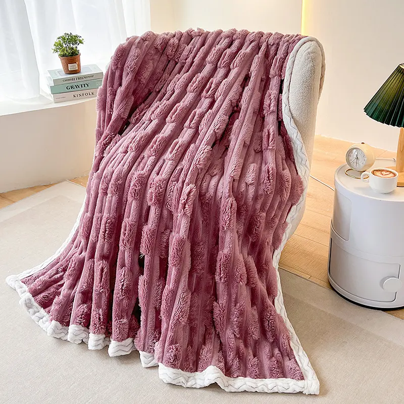Nordic Solid Thickened Imitation Rabbit Fur Plush Sofa Blanket Warm Flannel Pink Throw Milk Cover Blanket TV Blankets Decorative