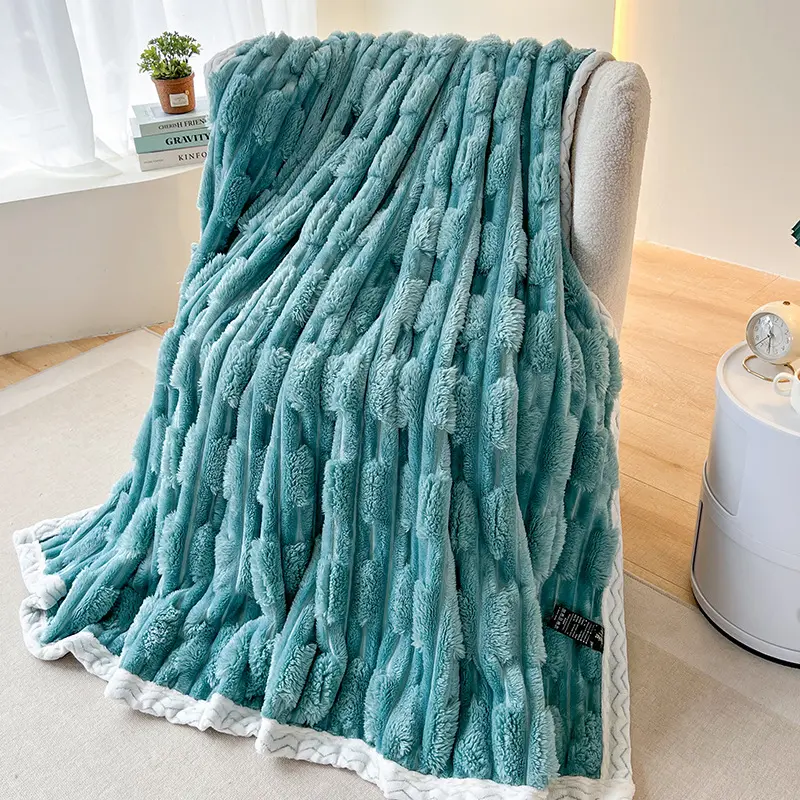 Nordic Solid Thickened Imitation Rabbit Fur Plush Sofa Blanket Warm Flannel Pink Throw Milk Cover Blanket TV Blankets Decorative