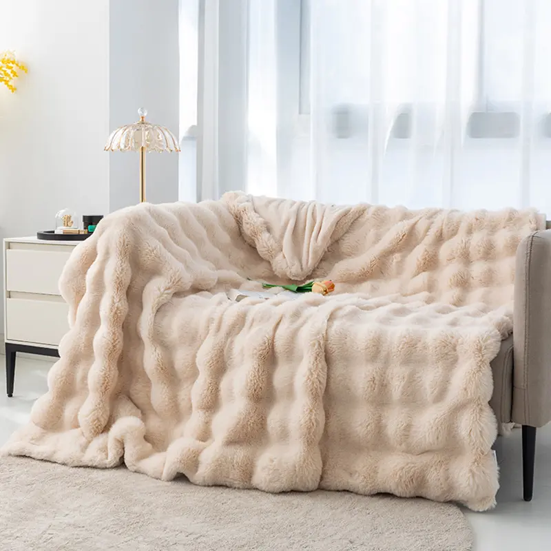 Winter Warm Faux Fur Blankets for Beds Luxury Super Soft Plush Blanket Sofa Cover Fluffy Throw Blanket Bedroom Couch Pillow Case