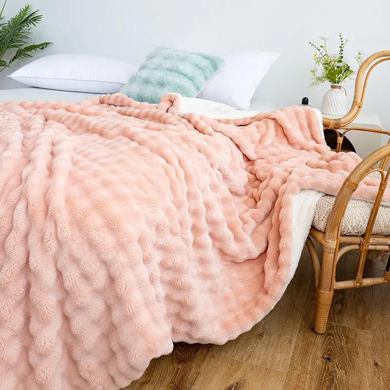 Solid Color Flannel Blanket Double-layer Thickened Bedding Blanket Sofa Office Throw Blanket Winter Warm Blanket Bedspread