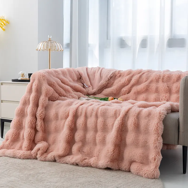 Winter Warm Faux Fur Blankets for Beds Luxury Super Soft Plush Blanket Sofa Cover Fluffy Throw Blanket Bedroom Couch Pillow Case
