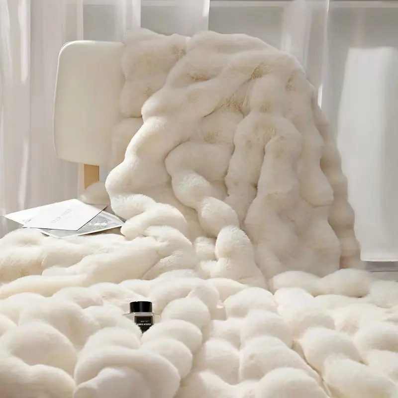 Winter Warm Faux Fur Blankets for Beds Luxury Super Soft Plush Blanket Sofa Cover Fluffy Throw Blanket Bedroom Couch Pillow Case