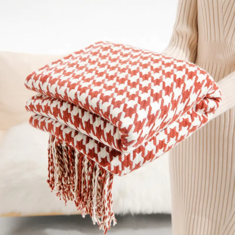 Nordic Knitted Blanket Travel Blanket Plaid Bed Khaki Sofa Throw Rug with Tassels Vintage Thin Summer Air Condition Blankets