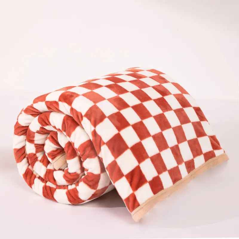 Checkered Minimalist Milk Velvet Blanket, Checkered Coral Velvet Blanket, Minimalist Air Conditioning Blanket, Warm Nap Blanket