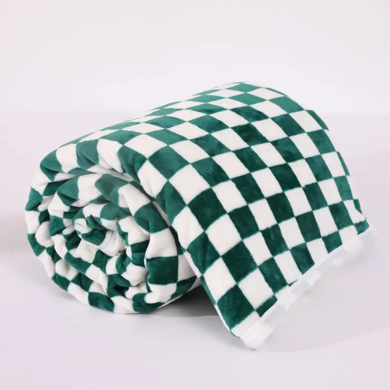 Checkered Minimalist Milk Velvet Blanket, Checkered Coral Velvet Blanket, Minimalist Air Conditioning Blanket, Warm Nap Blanket
