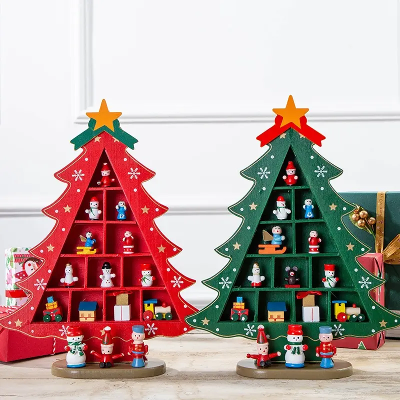 Mini Wood Christmas Tree Decoration Gift Cute Home Desktop Office Decor Party DIY Gift New Year Children Present
