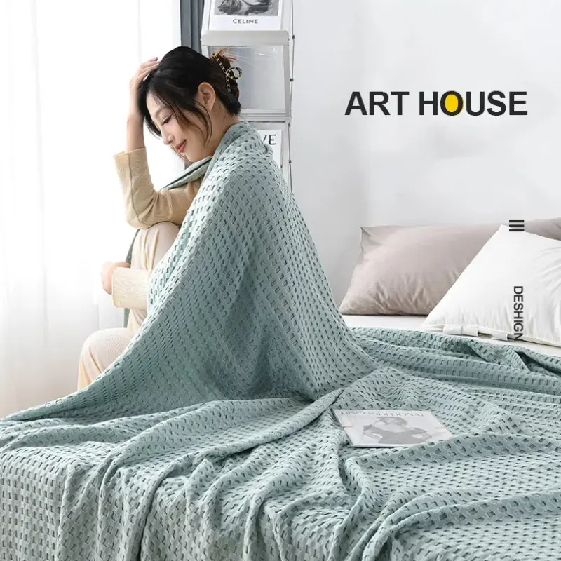 A-class Cotton Towel, Waffle Air Conditioning Blanket, Pure Cotton Blanket Double Blanket, Nap Blanket, Air Conditioning Blanket
