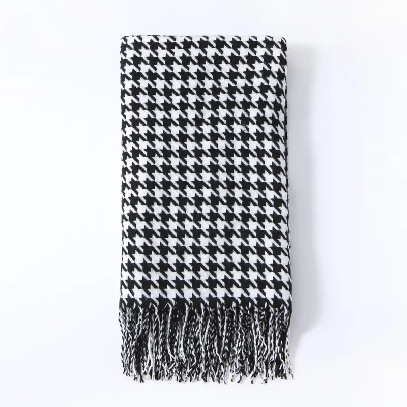 Modern Simple Throw Blanket Black and White Houndstooth Decor Sofa Blanket Homestay Hotel Bed Towel Bed Flag Soft Scarf Tassel