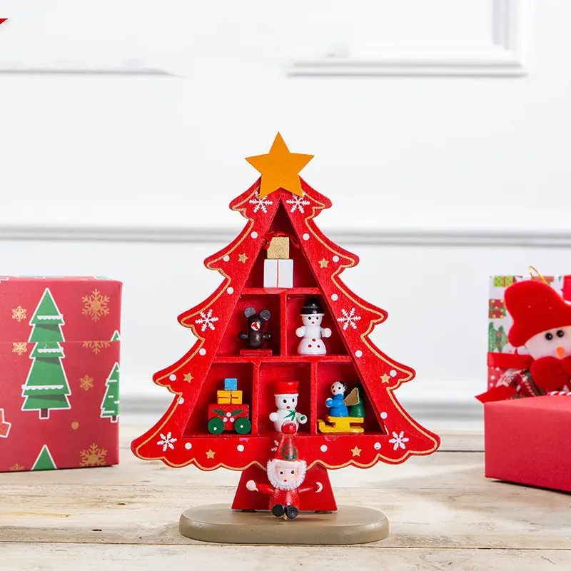 Mini Wood Christmas Tree Decoration Gift Cute Home Desktop Office Decor Party DIY Gift New Year Children Present