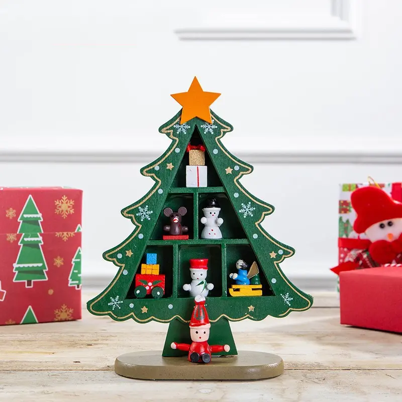 Mini Wood Christmas Tree Decoration Gift Cute Home Desktop Office Decor Party DIY Gift New Year Children Present
