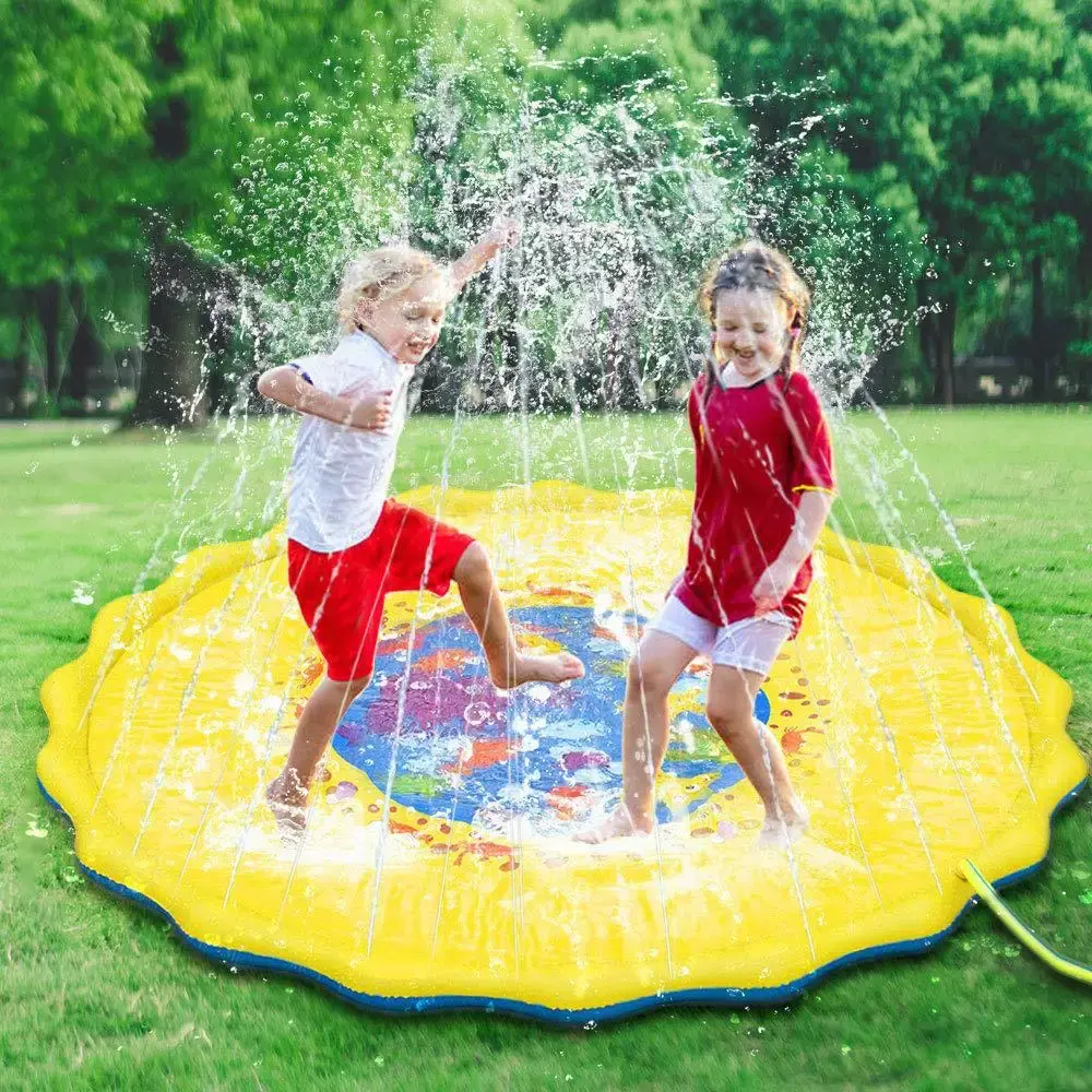 PVC Inflatable Water Spray Pad, Courtyard Water Play Pad, Rainbow Pattern Water Sports Mat Kids Play Game Water Mat