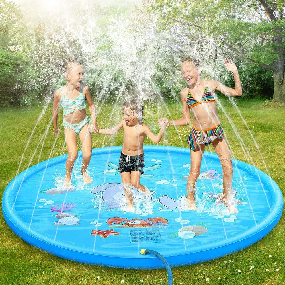 PVC Inflatable Water Spray Pad, Courtyard Water Play Pad, Rainbow Pattern Water Sports Mat Kids Play Game Water Mat
