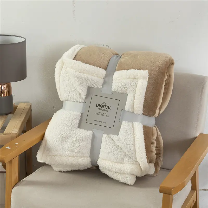 Soft Winter Autumn Double Layers Solid Color Blanket Thickened Warm Sofa Cover Breathable Bedspreads Travel Camping Nap Quilt