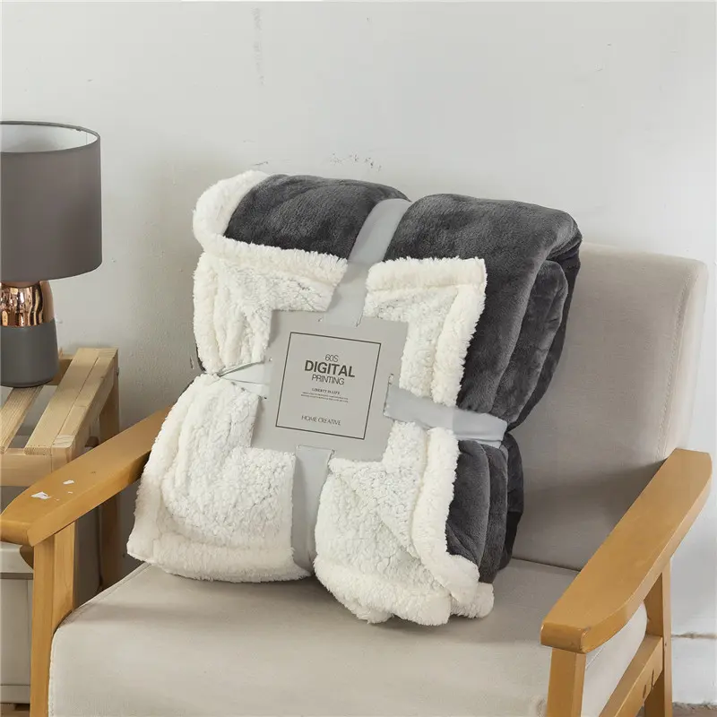 Soft Winter Autumn Double Layers Solid Color Blanket Thickened Warm Sofa Cover Breathable Bedspreads Travel Camping Nap Quilt