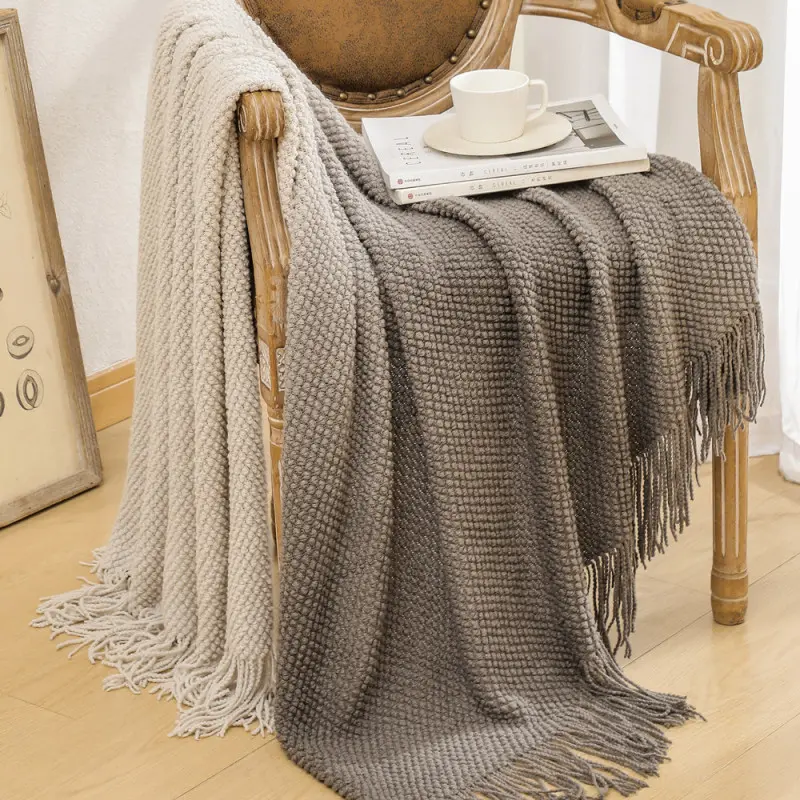 Nordic Tassel Knitted Blanket Solid Fringe Blanket For Bed Travel Sofa Shawl Throw Large Size Soft And Cozy Blanket Home Decor