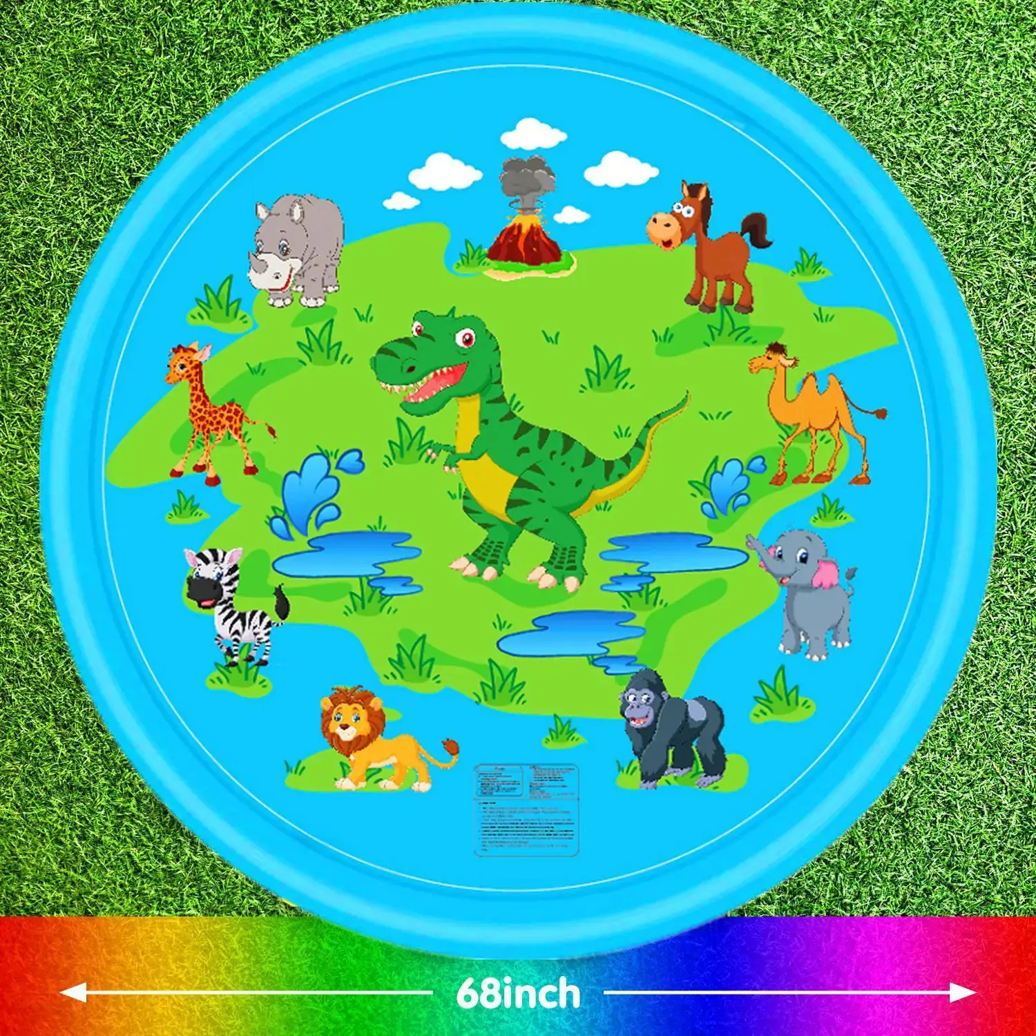 PVC Inflatable Water Spray Pad, Courtyard Water Play Pad, Rainbow Pattern Water Sports Mat Kids Play Game Water Mat