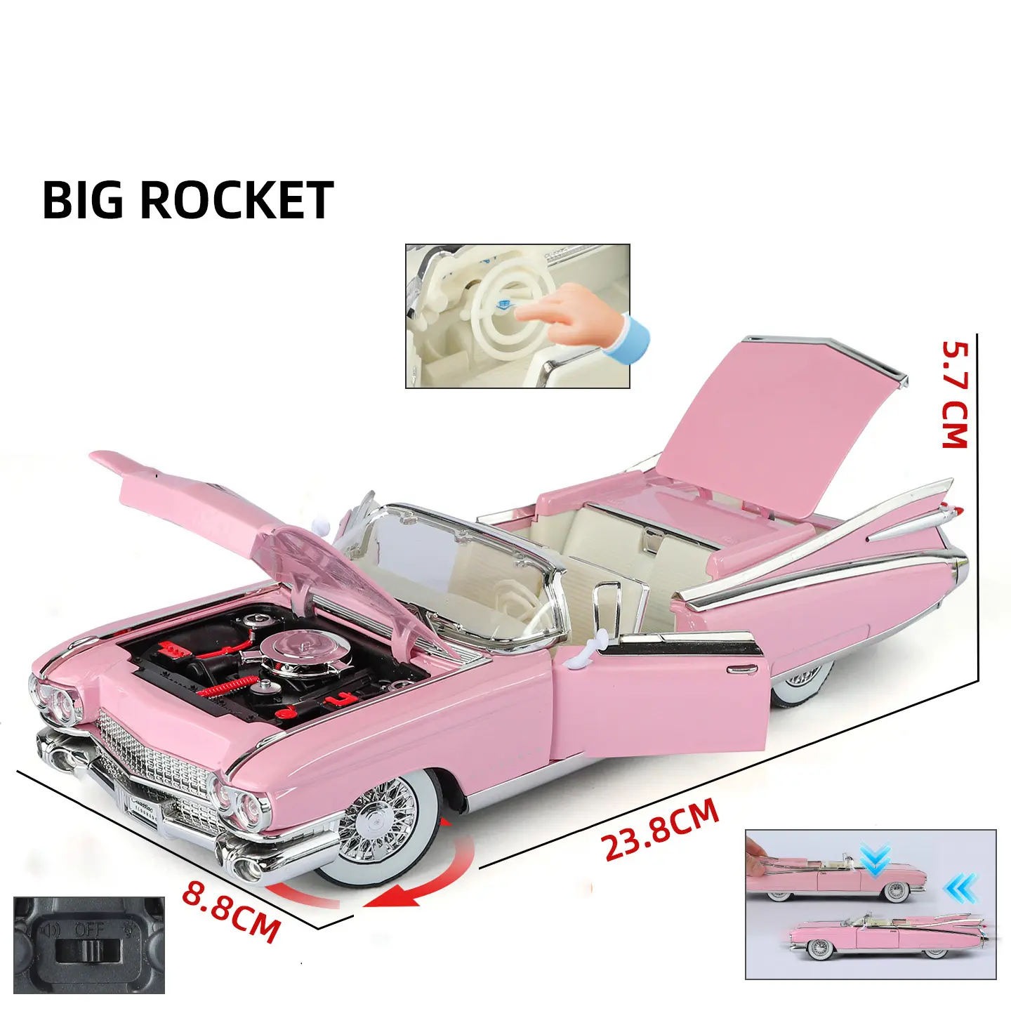 1:24 Cadillac Eldorado Biarritz Alloy Miniature Car Model Diecast Metal Scale Model Car Sound＆Light Kids Toy Car Vehicles Gift