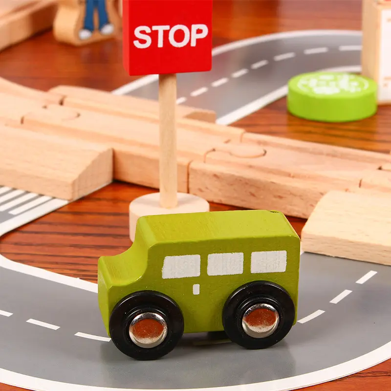 78 Pieces Of Wooden Train Track Set Children's Toys Building Combination Scene Model Compatible With Train Track Puzzle  PD35