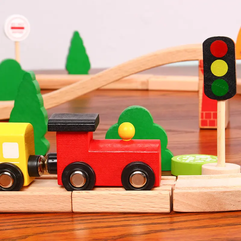 78 Pieces Of Wooden Train Track Set Children's Toys Building Combination Scene Model Compatible With Train Track Puzzle  PD35