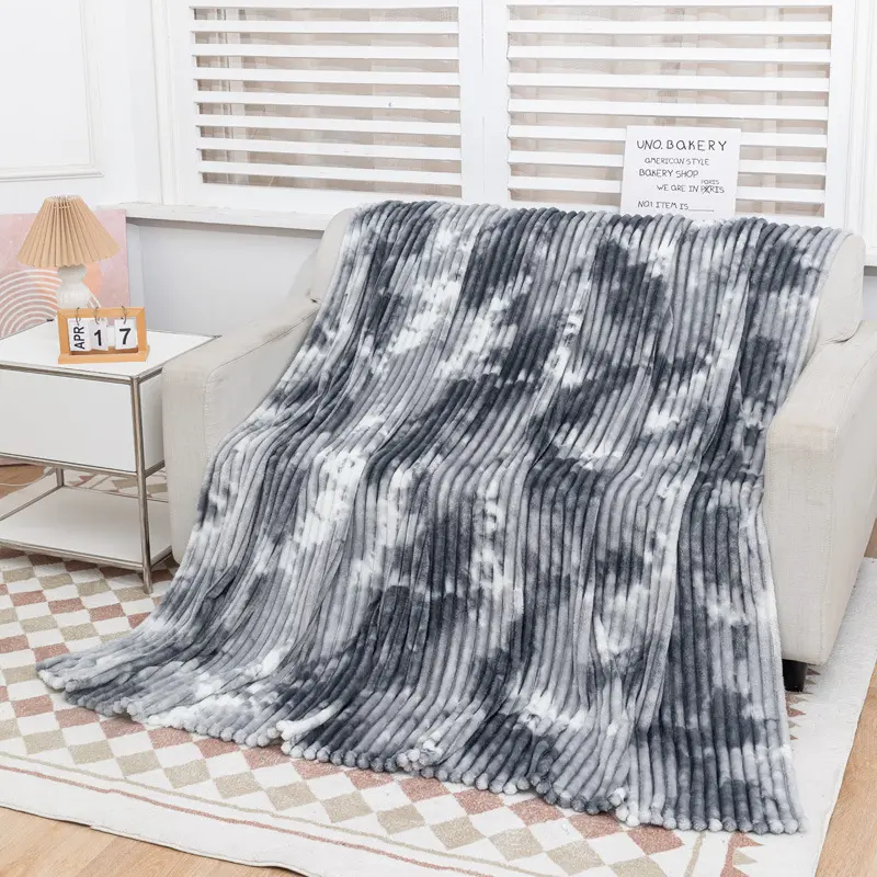 Imitation Rabbit Plush Colored Blanket, Office Nap Blanket, Air Conditioning Blanket, Wide Strip Cutting Grid Double Blanket