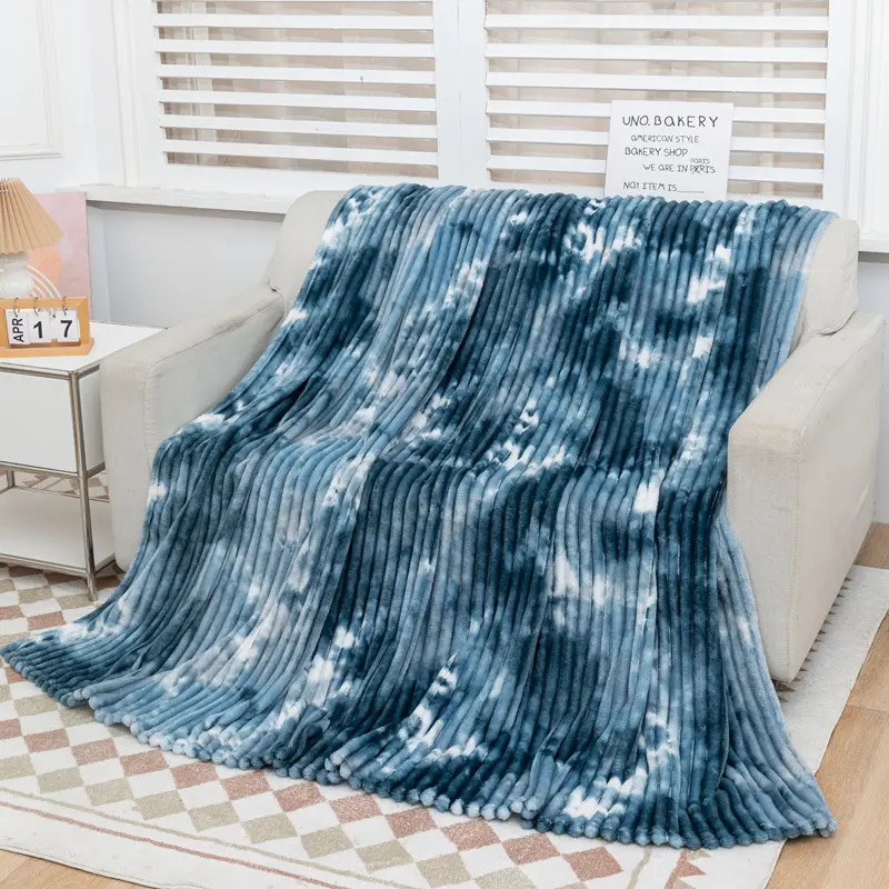 Imitation Rabbit Plush Colored Blanket, Office Nap Blanket, Air Conditioning Blanket, Wide Strip Cutting Grid Double Blanket