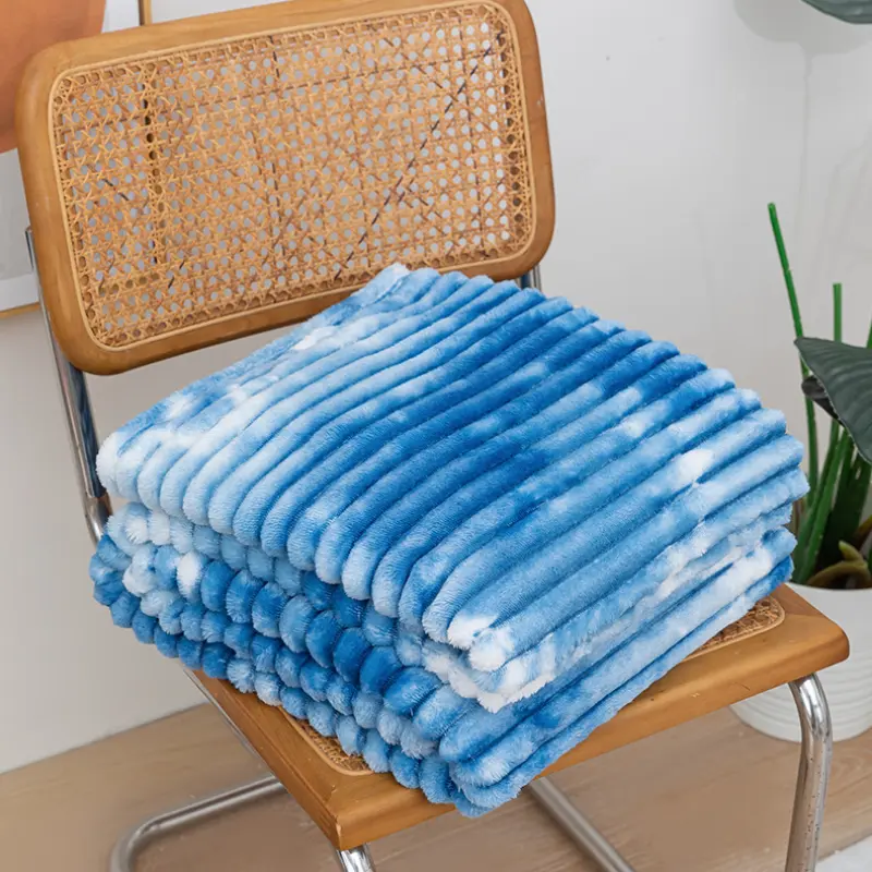 Imitation Rabbit Plush Colored Blanket, Office Nap Blanket, Air Conditioning Blanket, Wide Strip Cutting Grid Double Blanket