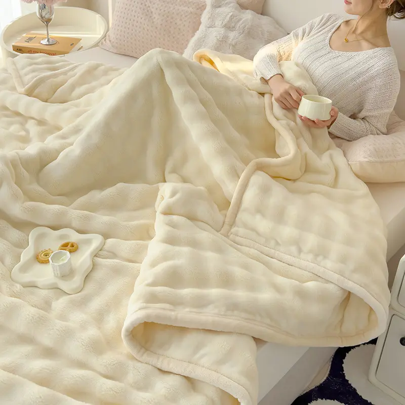New A-class Mother and Baby Grade Plush Blanket, Thickened High Weight Blanket, Solid Color Double-sided Plush Cover Blanket