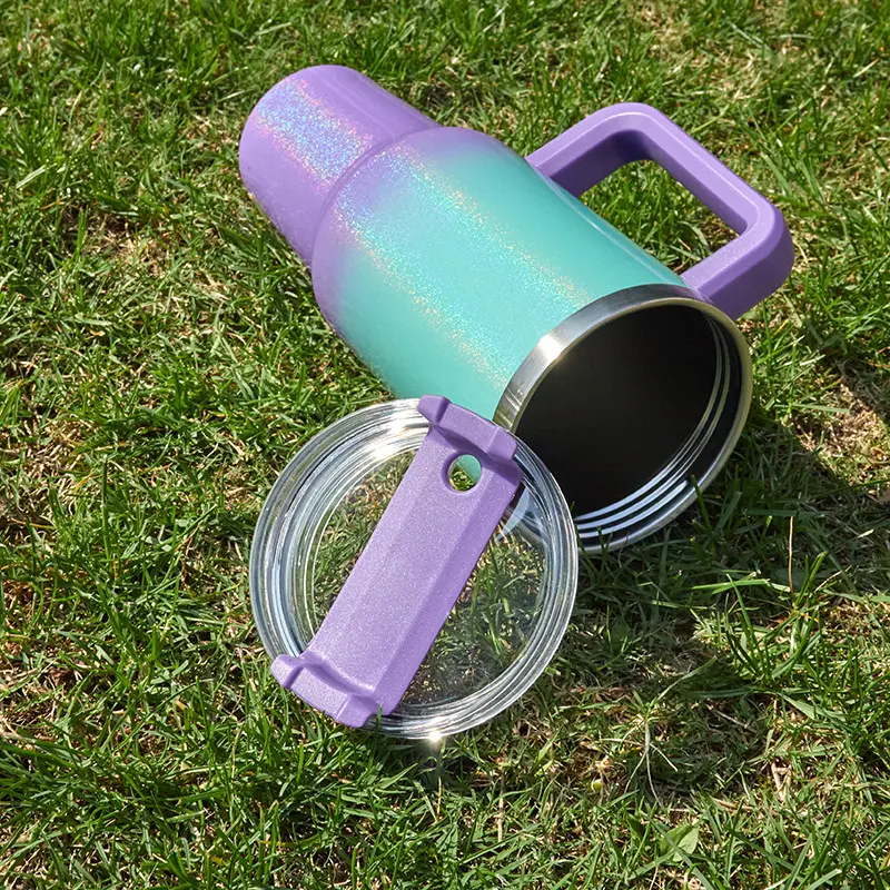 40oz Generation Car Cup Rainbow Paint Ice Cream Cup Stainless Steel Insulated Car Water Cup Portable Large Capacity Handle Cup