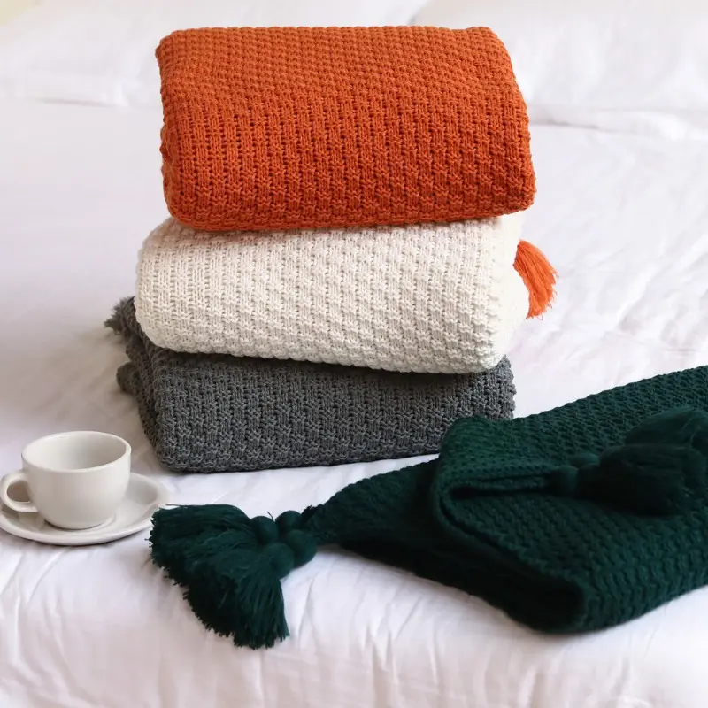 Withered Nordic tassel knitted ball blanket, woolen blanket, office air conditioning lunch blanket, shawl cover blanket, sofa le