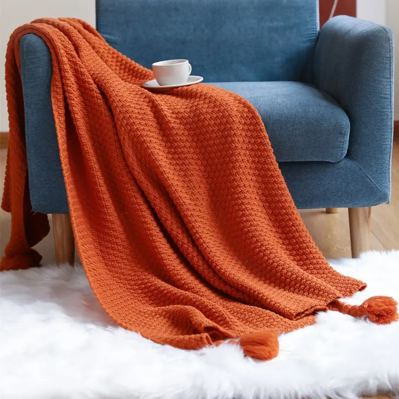 Withered Nordic tassel knitted ball blanket, woolen blanket, office air conditioning lunch blanket, shawl cover blanket, sofa le