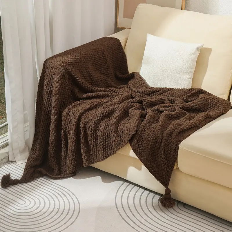 Withered Nordic tassel knitted ball blanket, woolen blanket, office air conditioning lunch blanket, shawl cover blanket, sofa le