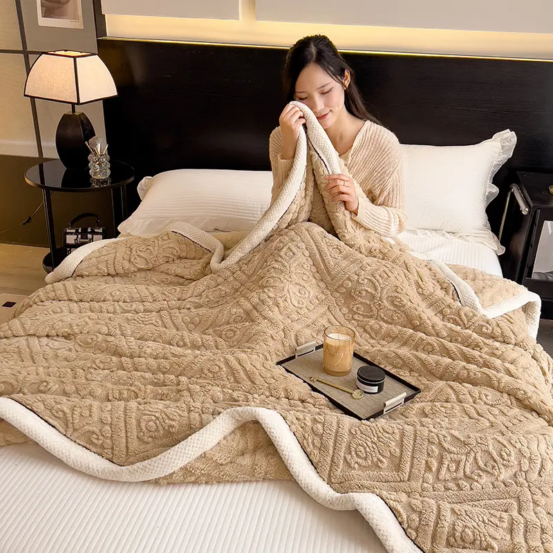 Carved Velvet Blanket, Thick Blanket, Sofa Nap, Air Conditioning Blanket, Office Single Blanket, Soft and Dirt Resistant