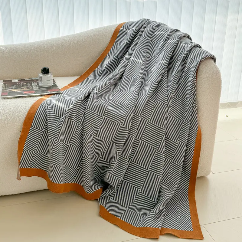 Light Luxury First-class Cabin Leisure Pure Cotton Knitted Blanket Car Air Conditioning Blanket Office Aviation Blanket