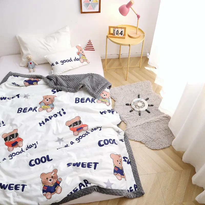 2022 New Children's Cartoon Bean Velvet Quilt Cover Blanket Machine Washable Bean Quilt Quilt Core Available for All Seasons