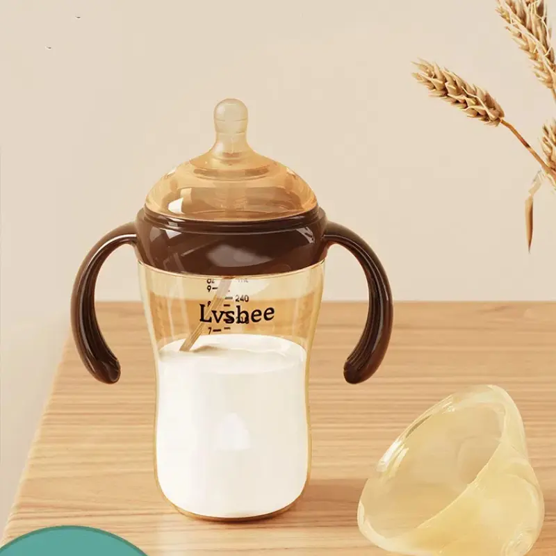 PPSU Big Baby Bottle Wide Mouth Feeding Bottle Water Cup Child Rest Bottle Nipple Drinking Duck Nipple Cup Learn to Drink 280ML